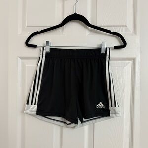 Adidas Black and White Athletic Shorts with Three-Stripe Design